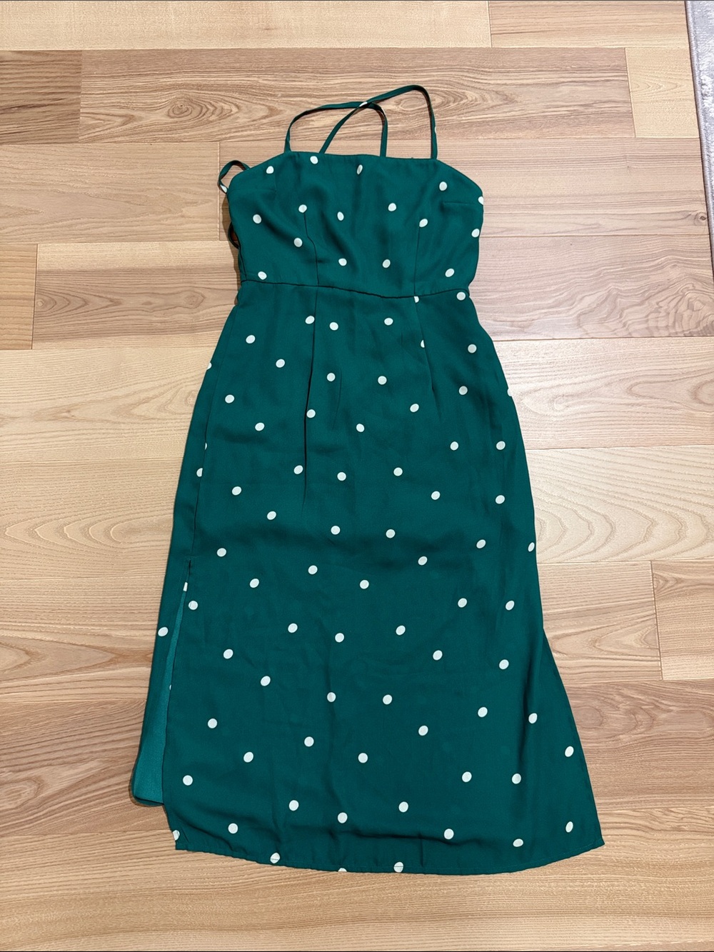Abercrombie & Fitch Emerald Green Polka Dot Strapless Midi Dress